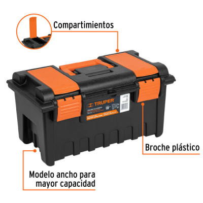 Caja De Herramientas De 27 Cm Con Charola Y Compartimientos Truper (CHA-19NC)