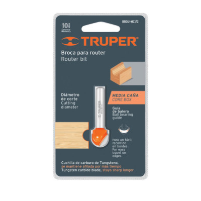 Fresa Media Caña, Diámetro 3/8", Largo Corte 9.5 Mm Truper (BROU-MC3/8)