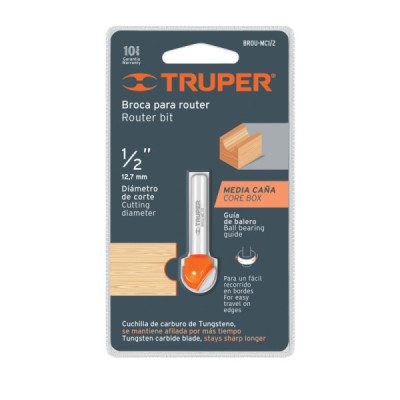 Fresa Media Caña, Diámetro 1/2", Largo Corte 9.5 Mm Truper (BROU-MC1/2) Fresa Media Caña, Diámetro 1/2", Largo Corte 9.5 Mm Truper (BROU-MC1/2)