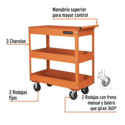 Carro De Servicio Con 3 Bandejas Y Capacidad De Carga 120 Kg Truper (CARRO-3) Carro De Servicio Con 3 Bandejas Y Capacidad De Carga 120 Kg Truper (CARRO-3)
