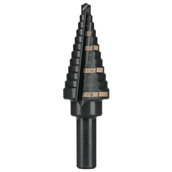 Broca Escalonada 3/16" A 7/8" De 12 Escalones Óxido Negro Truper (BES-12)