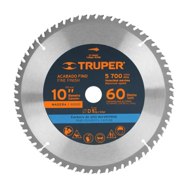 Disco Sierra Madera De 10", Centro 1", 60 Dientes Truper (ST-1060E - 18308)