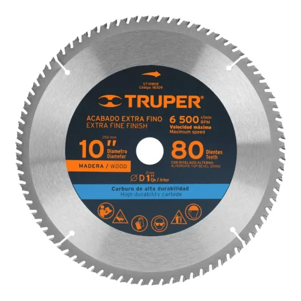 Disco Sierra Madera De 10", Centro 1", 80 Dientes Truper (ST-1080E - 18309)