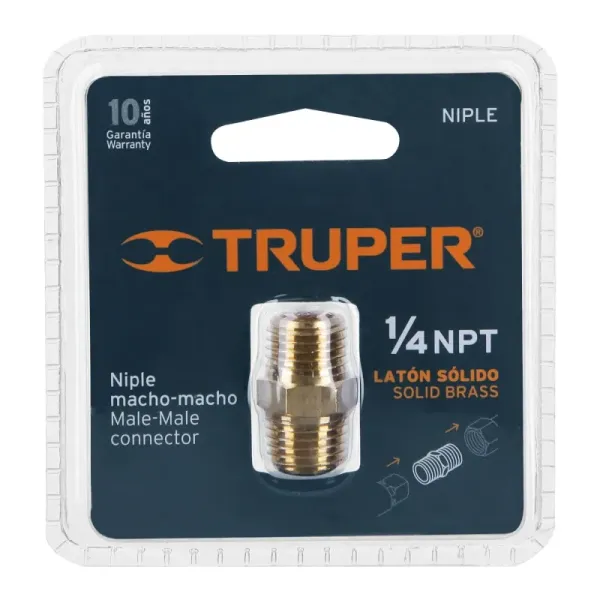 Niple De Latón De 1/4 Npt Para Compresor, Macho Truper (NIPLE - 19024)
