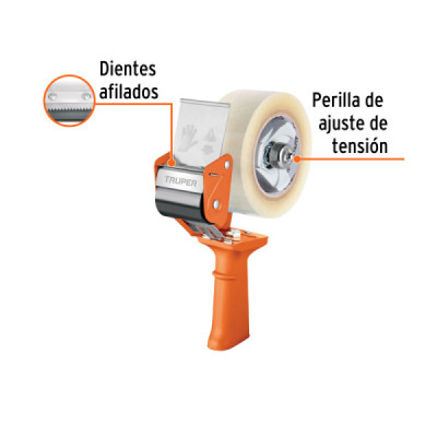 Dispensador De Cinta Ancha Con Cortador, Incluye 2 Cintas Truper (DESP-CE)