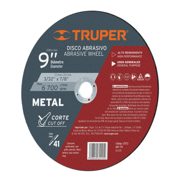 Disco Corte De Metal De 9", Uso General Truper (ABT-791)
