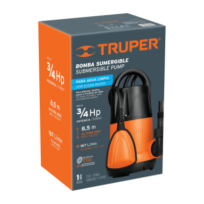 Bomba Sumergible De 3/4 Hp Para Agua Limpia Con Flotador Truper (BOS-3/4LP)