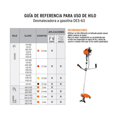 Guadañadora Gasolina 3 Hp 17'' Truper 1.3 L/h Hilo Cuchilla (DES-63)