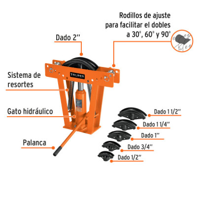 Doblador De Tubo Hidráulico Tubo De 1/2" A 2" 12 Toneladas Truper (DTH-12)