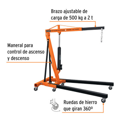 Pluma Hidráulica Plegable De 2 Toneladas, Rango 104 X 159 Cm Truper (PHF-2)