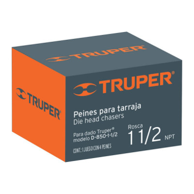 Juego De 4 Peines Para Tarraja De 1.1/2", Rosca 11.1/2 Npt Truper (P-850-1-1/2)