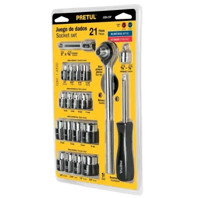 Juego De Copas Y Ratchet 21 Piezas, Cuadrante 1/4" Y 3/8" Pretul
