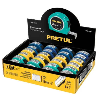 Flexómetro De 3 Metros En Abs Ancho 13 Mm, Color Aleatorio Pretul