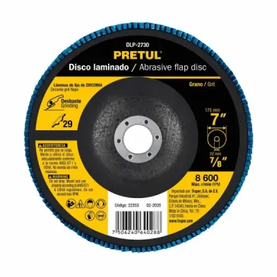 Disco Laminado Flap De 7", Centro 7/8", Grano 60 Pretul