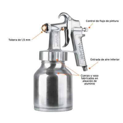 Pistola Para Pintar De Succión 1000 Ml, Boquilla 1.5 Mm Truper (PIPI-200)