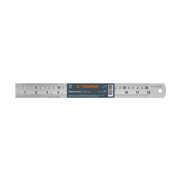 Regla De Acero Inoxidable De 12" (30 Cm) Grabada En Relieve Truper (RGL-30)