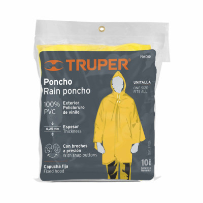 Poncho Impermeable Amarillo De Pvc Con Broches, Grueso Truper (PONCHO)