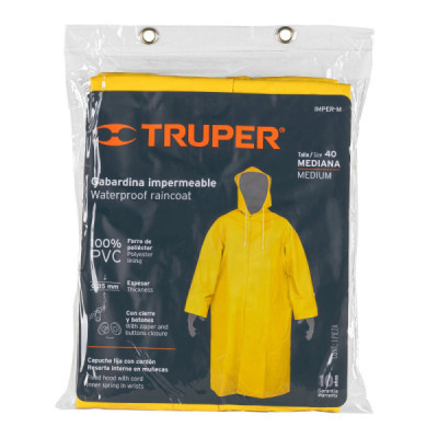 Capa Impermeable Amarilla De Pvc Con Capucha, Talla M Truper (IMPER-M)