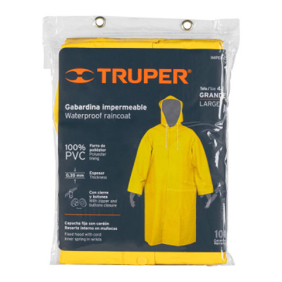 Capa Impermeable Amarilla De Pvc Con Capucha, Talla L Truper (IMPER-L)