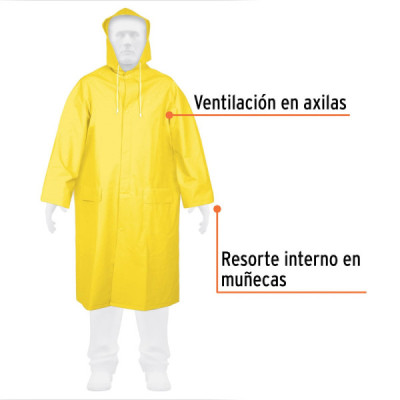 Capa Impermeable Amarilla De Pvc Con Capucha, Talla Xl Truper (IMPER-XL)