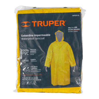 Capa Impermeable Amarilla De Pvc Con Capucha, Talla Xl Truper (IMPER-XL)