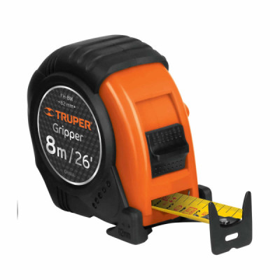 Flexómetro Gripper De 8 Metros Anti-Impacto, Uso Profesional Truper (FH-8M)