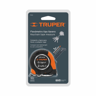 Flexómetro Gripper De 2 Metros Anti-Impacto, Tipo Llavero Truper (FH-2)