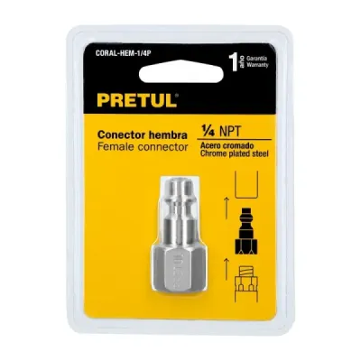 Conector Rápido Cromado De 1/4 Npt Para Compresor, Hembra Pretul
