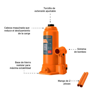 Gato Botella 6 Toneladas Para Uso Vertical Y Horizontal Truper (GAT-6)