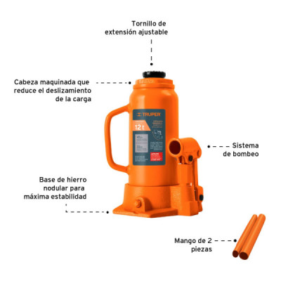 Gato Botella 12 Toneladas Para Uso Vertical Y Horizontal Truper (GAT-12)