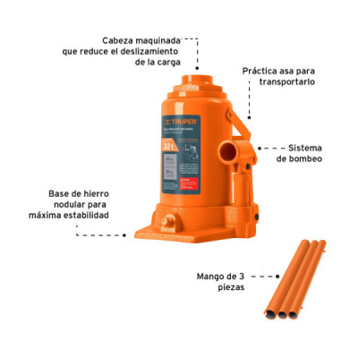 Gato Botella 32 Toneladas Para Uso Vertical Y Horizontal Truper (GAT-32)