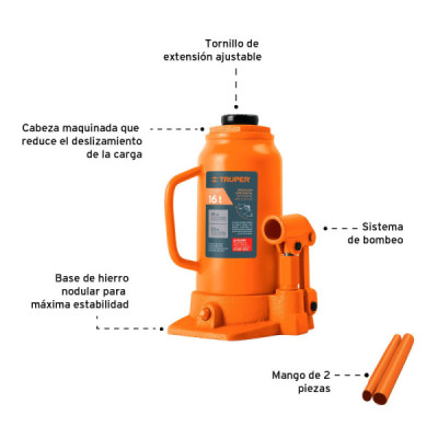 Gato Botella 16 Toneladas Para Uso Vertical Y Horizontal Truper (GAT-16)