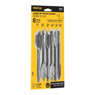 Set De 6 Brocas Espada Para Madera De 1" A 3/8" Punta Guía Pretul