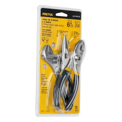 Juego De 2 Alicates Y 1 Llave Expansiva, Mango De Vinil Pretul