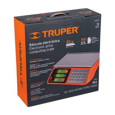 Báscula Electrónica Portátil Multifuncional Acero Inoxidable Truper (BASE-40)