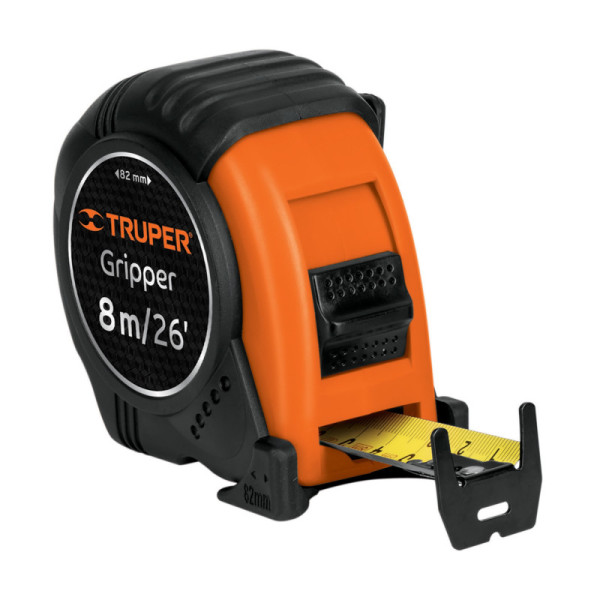 Flexómetro Gripper De 8 Metros Anti-Impacto, Uso Profesional Truper (FH-8ME)