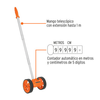 Odómetro De 999,99 Metros Con 2 Ruedas Y Mango Telescópico Truper (ODM-4)
