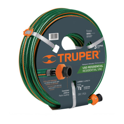 Manguera Reforzada Para Jardín De 1/2", 3 Capas, 15 Metros Truper (MAN-15X1/2RE)