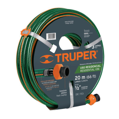Manguera Reforzada Para Jardín De 1/2", 3 Capas, 20 Metros Truper (MAN-20X1/2RE)