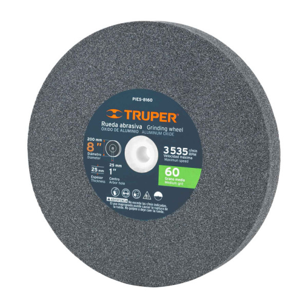 Piedra Abrasiva De 8" Para Esmeril, Grano 60, Espesor 1" Truper (PIES-8160)