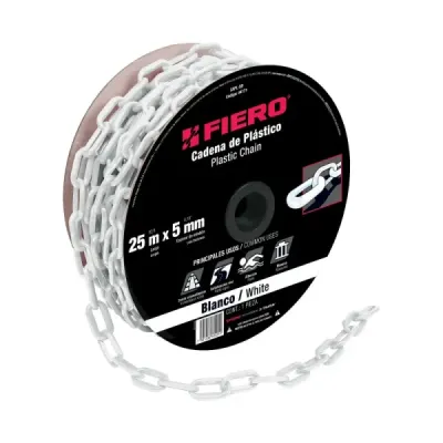 Carrete De Cadena Plástica Blanca De 25 M, Espesor 5 Mm Fiero