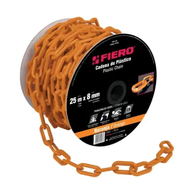 Carrete De Cadena Plástica Naranja De 25 M, Espesor 8 Mm Fiero