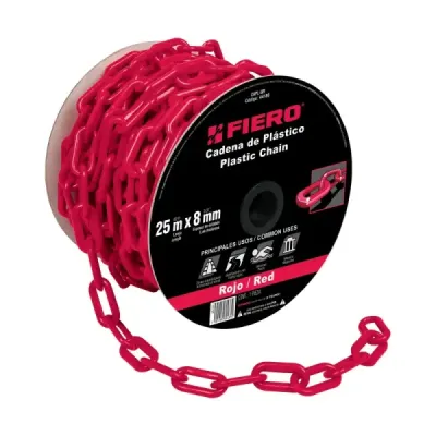 Carrete De Cadena Plástica Roja De 25 M, Espesor 8 Mm Fiero