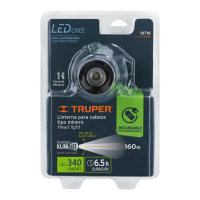 Linterna De Aluminio Tipo Minero Led Recargable, 160Metros Truper (LI-CA-120R)