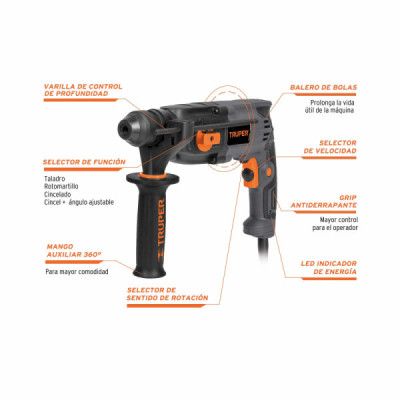 Rotomartillo Industrial Sds Plus De 2 Joules Y 650 W Truper (ROEL-20N)