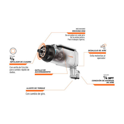 Pistola De Impacto Profesional De 3/8", Torque De 75 Lb/Ft Truper (TPN-722-2)