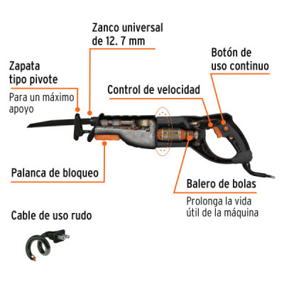 Sierra Sable Industrial De 900 W, Velocidad 300 - 2.400 Cpm Truper (SISA-N2)