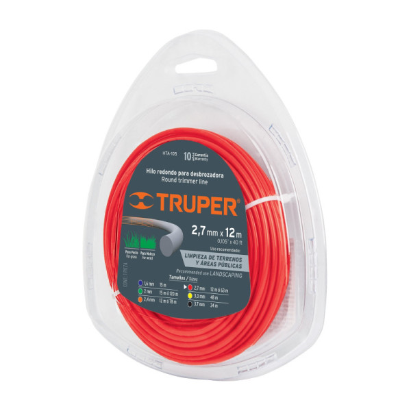 Hilo Redondo Para Guadañadora De 12 M, Diámetro 2.7 Mm Truper (HTA-105)
