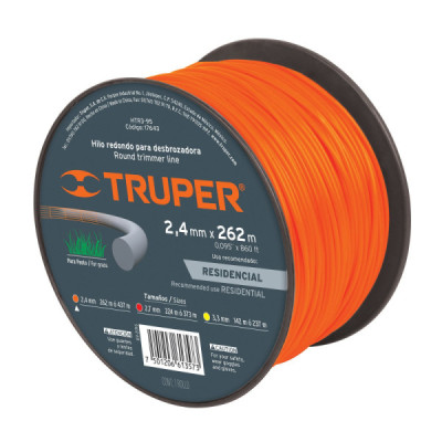 Hilo Redondo Para Guadañadora De 262 Metros, Diámetro 2.4 Mm Truper (HTR3-95) Hilo Redondo Para Guadañadora De 262 Metros, Diámetro 2.4 Mm Truper (HTR3-95)