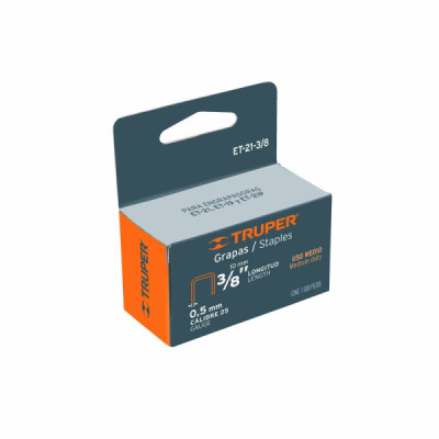 1.000 Grapas Para Grapadora, Corona 11.3 Mm, Largo 10 Mm Truper (ET-21-3/8) 1.000 Grapas Para Grapadora, Corona 11.3 Mm, Largo 10 Mm Truper (ET-21-3/8)